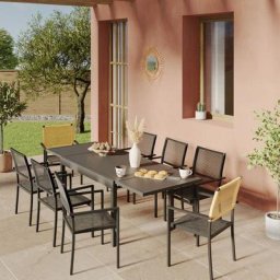 Avril Paris - Ensemble Table de jardin extensible aluminium 135/270cm + 8 Fauteuils empilables