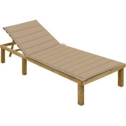 Bain de soleil Chaise de jardin Transat de jardin - avec coussin beige Bois de pin imprégné