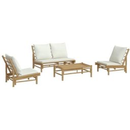 Salon de jardin 4 pcs avec coussins blanc crème bambou Vidaxl n/a