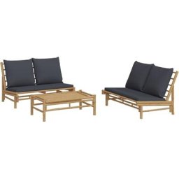 Salon de jardin 3 pcs avec coussins gris foncé bambou Vidaxl n/a