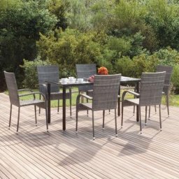 Ensemble Table et Chaises de Jardin 7 pcs - Ensemble Table à manger + 6 chaises Gris Résine tressée