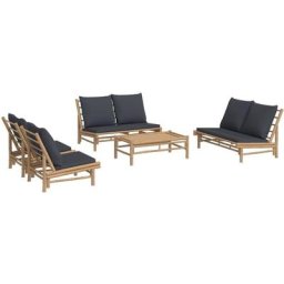 Salon de jardin 5 pcs avec coussins gris foncé bambou Vidaxl n/a