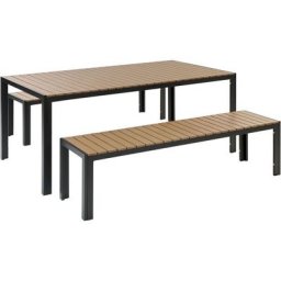 Set de Jardin Table avec 2 Bancs en Bois Clair Composite et Aluminium Noir Nardo - Bois clair