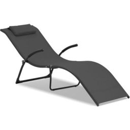 Chaise Longue De Jardin Design Transat Bain Soleil Piscine Pliante Tissu Noir - Noir