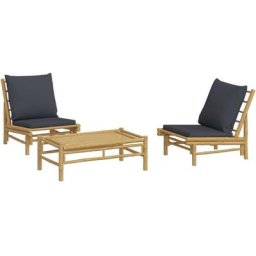 Salon de jardin 3 pcs avec coussins gris foncé bambou Vidaxl n/a