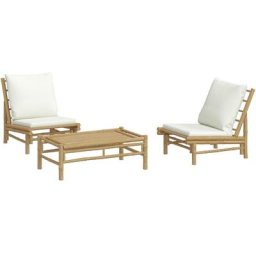 Salon de jardin 3 pcs avec coussins blanc crème bambou Vidaxl n/a