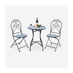 Ensemble Table et 2 Chaises Pliantes de Bistrot 2 Personnes Design Carreaux de Mosaïque Collés sur