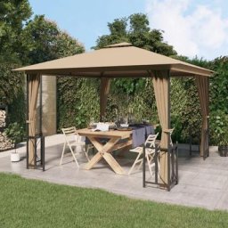 Tonnelle de Jardin Tente de réception - Rapide à Installer avec parois et toit double 3x3 m Taupe