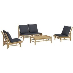 Salon de jardin 4 pcs avec coussins gris foncé bambou Vidaxl n/a
