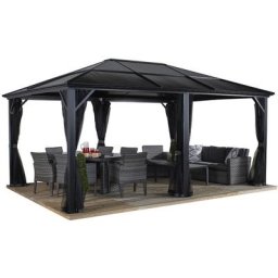 Aluminium Pavillon Gazebo Meridien 12x16 incl. moustiquaire grise 365x485x270 cm - Sojag