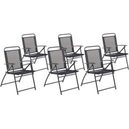 Lot 6 Chaises de Jardin Légères et Pliantes en Acier Noir et Textile Résistant un Design Moderne et