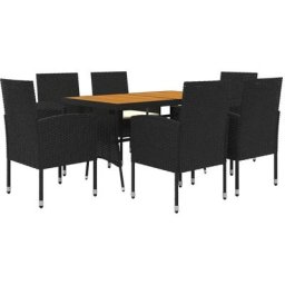 Mobilier à dîner d'extérieur 7 pcs Résine tressée Noir Vidaxl Noir et crème