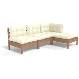 Salon de jardin 4 pcs avec coussins Marron miel Bois de pin Vidaxl marron miel