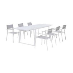 Salon de jardin 6 personnes - table extensible alu. avec plateau en verre 160/240 + 6 fauteuils