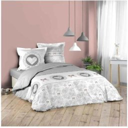 Housse de couette 220x240 Valentina + 2 taies coton 42 fils - Gris