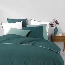 Parure de lit 3 Pièces en coton lavé Linette - Bleu pétrole - 240 x 220 cm - Livraison gratuite