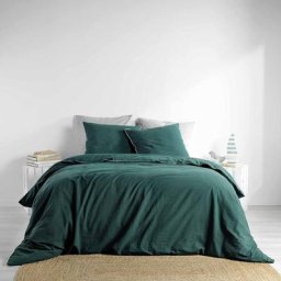 Parure de lit en coton lavé uni 3 pièces Linette - Bleu - 260 x 240 cm - Livraison gratuite - Bleu