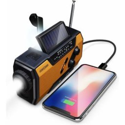 Radio d'urgence Météo 2000mAh (modèle A1) solaire/manivelle/à piles chargeur de batterie portable