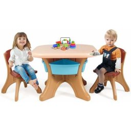 Relax4life - Ensemble Table et Chaises pour Enfants Lire, Jourer, Étude, Table avec 4 Paniers de