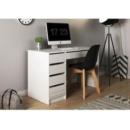 E-meubles - Bureau d'Ordinateur avec 4 Tiroirs Meuble Bureau Informatique Station de Travail Table