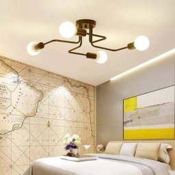 Axhup - Plafonnier Lustre Vintage led Lampe Industrielle Cuisine Salon Moderne Plafonnier Noir 4