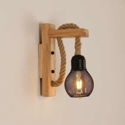 Applique Murale Industrielle Vintage, Lampe Murale en Bois Rustique Rétro, Abat-Jour en Cage en