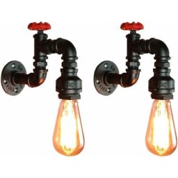 Lot de 2 Applique Murale Loft Industriel Tuyau Tube D'eau Rétro en Fer Noir Lustre Lampe Lumières