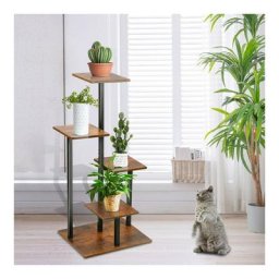 Tagère à Fleurs Fer+ bois ,Porte Plante Intérieur Extérieur Échelle Plante Fleur avec 4 Tablettes