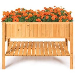 Relax4life - Carré Potager en Bois Sapin avec Étagère de Rangement, Bac à Fleurs Extérieur avec