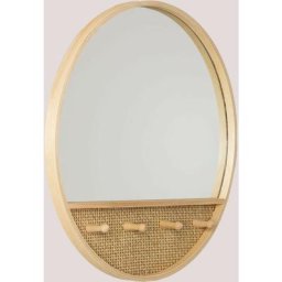 Miroir mural rond avec porte-manteau en bois Tinka SKLUM Marron Bois Naturel - Marron Bois Naturel