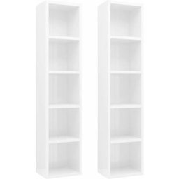 Lot de 2 Étagères de Rangement pour cd/dvd, Armoire à cd Montage facile, Blanc brillant 21x16x93,5
