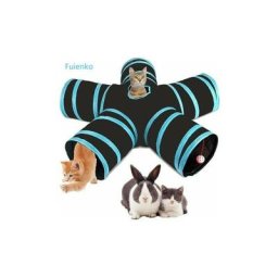 Tunnel pour chat,Jouet Pour Chat Tunnel pour Chat avec 5 Canaux pliables Bleu diamètre 30 cm