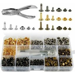 Tumalagia - 350 Rivets Cuir Set Double Casquette,Rivet Tubulaire Métal 3 Tailles Avec Punch Pince