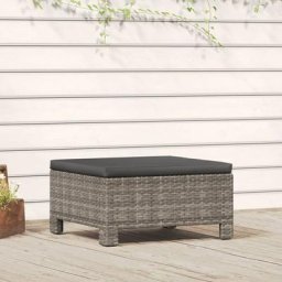 Repose-Pieds pour jardin ou Salon - Tabouret Pouf avec coussin Gris Résine tressée BV700342