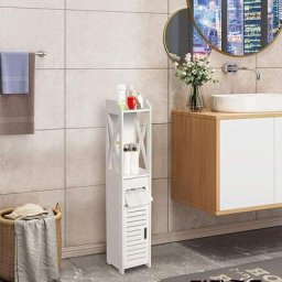 Armoire de chambre à coucher, meuble étroit, meuble de salle de bain et wc en bois blanc, étagère