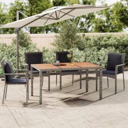 Table de jardin Contemporain - Table à manger de jardin - et dessus en bois Gris Résine tressée et