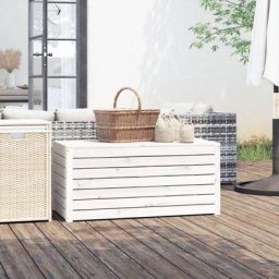 Boîte de jardin Coffre de rangement de jardin Moderne - blanc 101x50,5x46,5 cm bois massif de pin