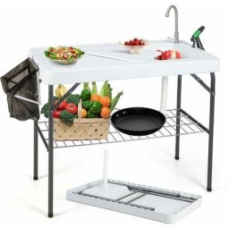 Costway - Table de Camping Pliante 2 en 1 Evier Nettoyage avec Robinet à 360°,Buse de
