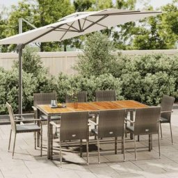 Ensemble Table et Chaise de Jardin 9 pcs - Ensemble Table à manger + 8 chaises avec coussins Gris