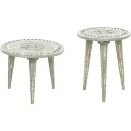 Lot de 2 Tables D'appoint en Bois de Manguier Vertes sur Trépied Style Rétro Ekamba - Vert