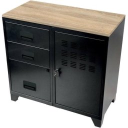 Meuble bureau métal 1 porte 3 tiroirs Noir mat - Noir mat