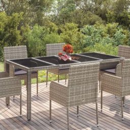 Table de jardin Contemporain - Table à manger de jardin - dessus en verre Gris 190x90x75cm Résine