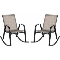 Chaise de Jardin à Bascule Lot de 2, Fauteuil à Bascule avec Accoudoirs, Cadre en Métal, Rocking