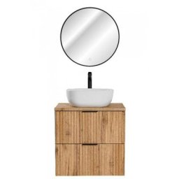 Ensemble meuble vasque à poser 60 cm en bois + miroir - Georgia Oak - Livraison gratuite - Beige