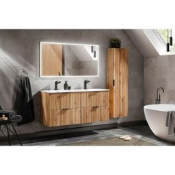 Ensemble complet salle de bain meuble double vasques 120 cm + 2 éléments - Georgia Oak - Livraison