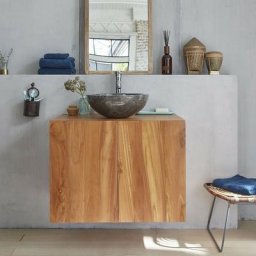 Meuble sous vasque en teck massif 80 cm - Naturel