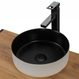 Vasque à poser en céramique - Blanc et noir - d 36 x h 13 cm - Livraison gratuite - Blanc
