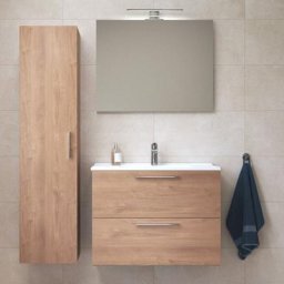 Set Mia Meuble 79x61x39,5 cm pour salle de bain avec miroir, lavabo et éclairage led + armoire