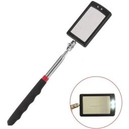 Miroir d'inspection télescopique, miroir télescopique à led avec 2 lumières led lumineuses, poignée