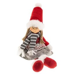 Figurine « fille » en tissu, rouge-gris, 19 cm
